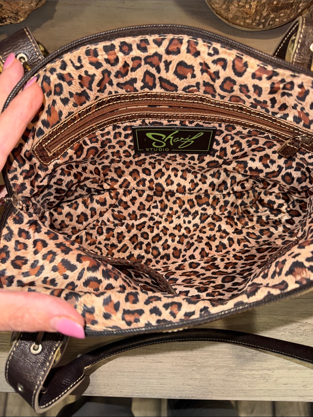 Sharif Brown & Dark Brown Snake-Print Shoulder Bag - Picture 4 of 8
